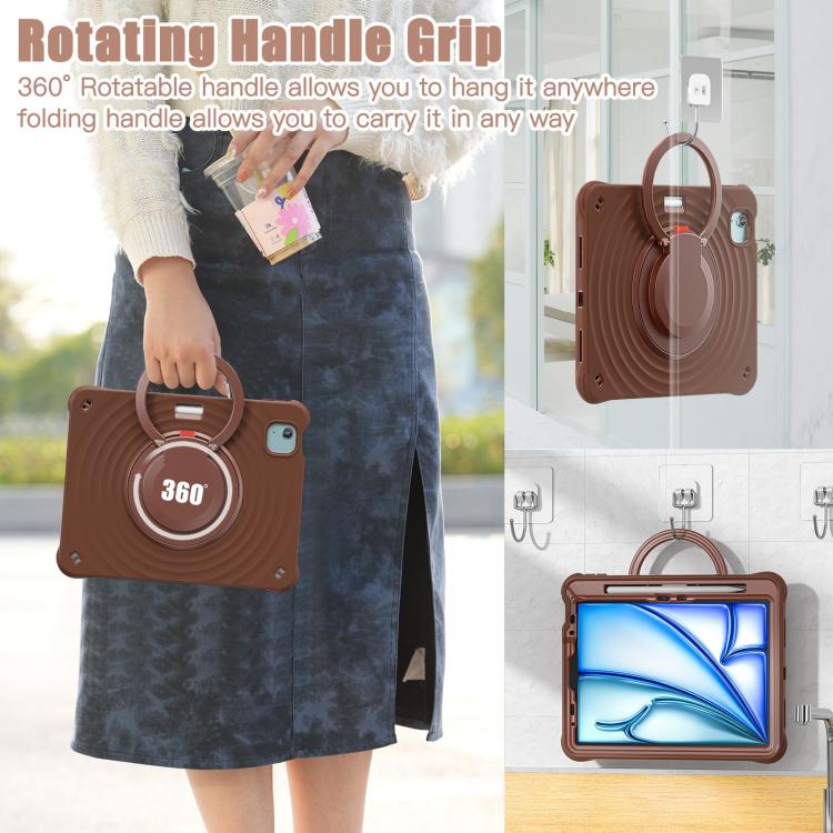 For iPad Air 11 2026 / 2025 / 2024 Rotation Handle Holder Silicone Hybrid PC Tablet Case