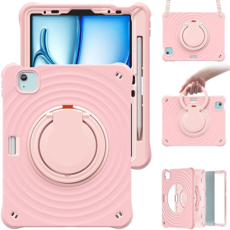 For iPad Air 11 2026 / 2025 / 2024 Rotation Handle Holder Silicone Hybrid PC Tablet Case