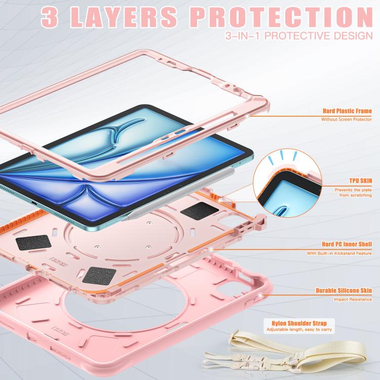 For iPad Air 11 2026 / 2025 / 2024 Rotation Handle Holder Silicone Hybrid PC Tablet Case