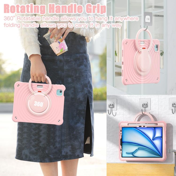 For iPad Air 11 2026 / 2025 / 2024 Rotation Handle Holder Silicone Hybrid PC Tablet Case