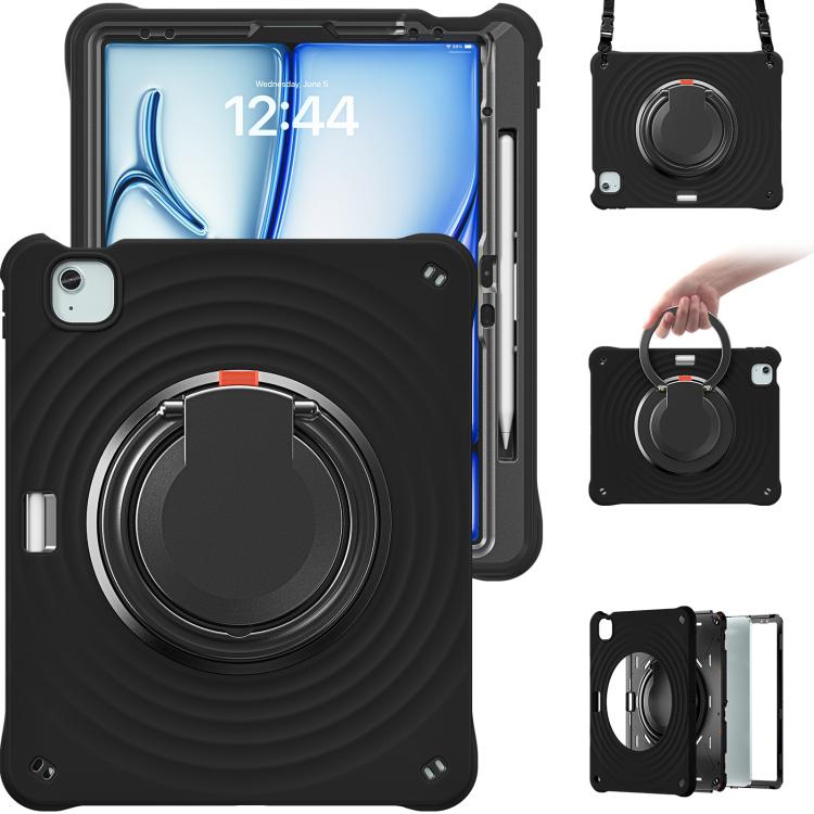 For iPad Air 13 2026 / 2025 / 2024 Rotation Handle Holder Silicone Hybrid PC Tablet Case