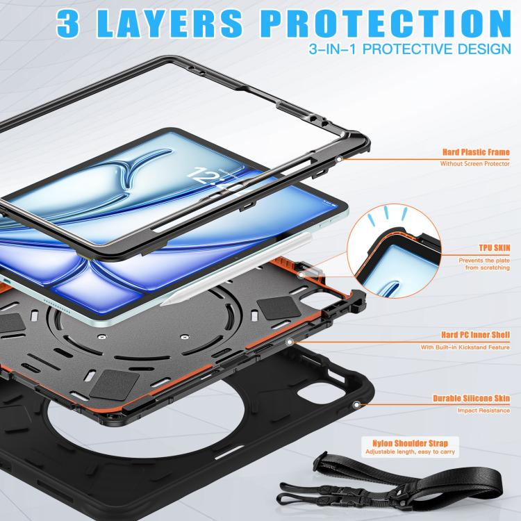 For iPad Air 13 2026 / 2025 / 2024 Rotation Handle Holder Silicone Hybrid PC Tablet Case