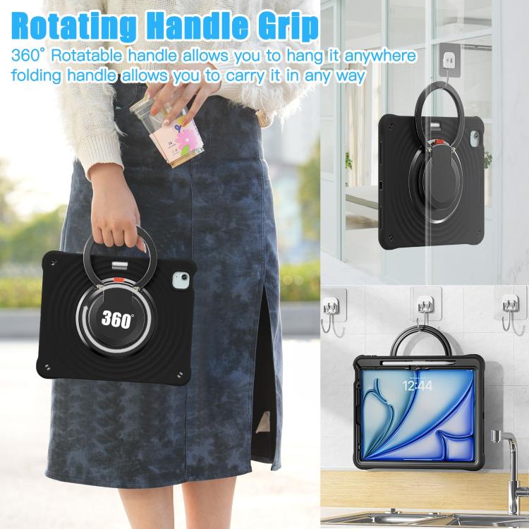 For iPad Air 13 2026 / 2025 / 2024 Rotation Handle Holder Silicone Hybrid PC Tablet Case