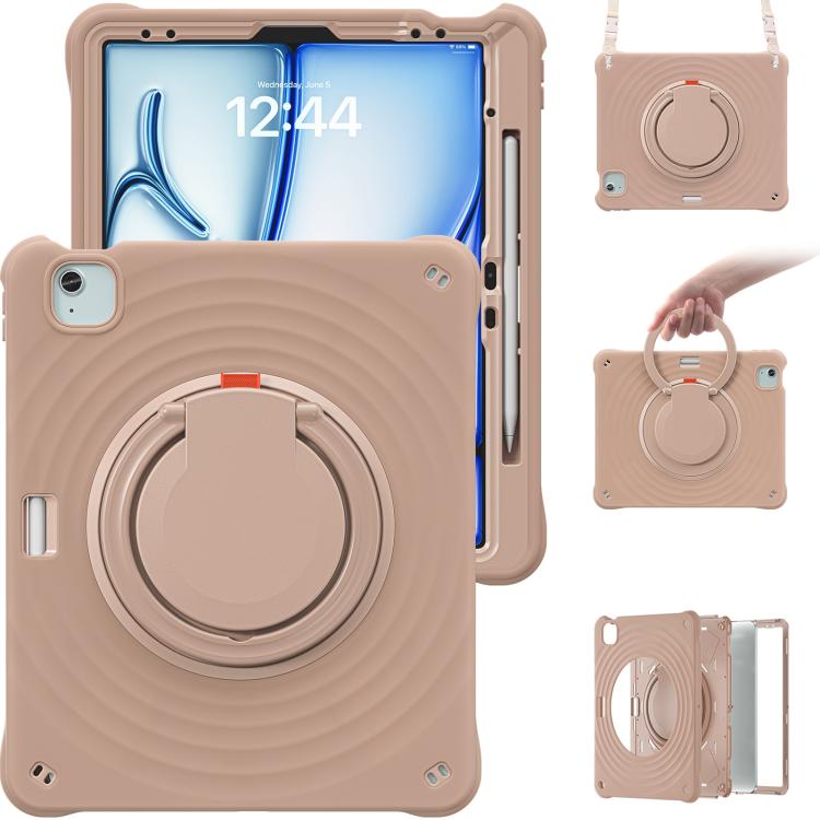 For iPad Air 13 2026 / 2025 / 2024 Rotation Handle Holder Silicone Hybrid PC Tablet Case