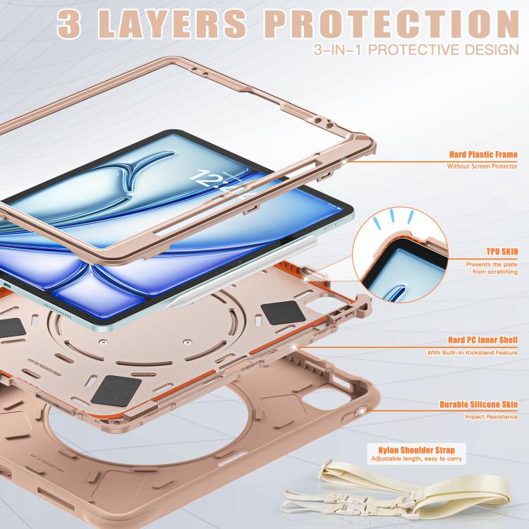 For iPad Air 13 2026 / 2025 / 2024 Rotation Handle Holder Silicone Hybrid PC Tablet Case