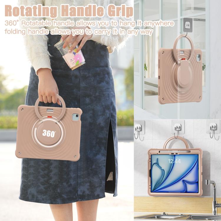 For iPad Air 13 2026 / 2025 / 2024 Rotation Handle Holder Silicone Hybrid PC Tablet Case