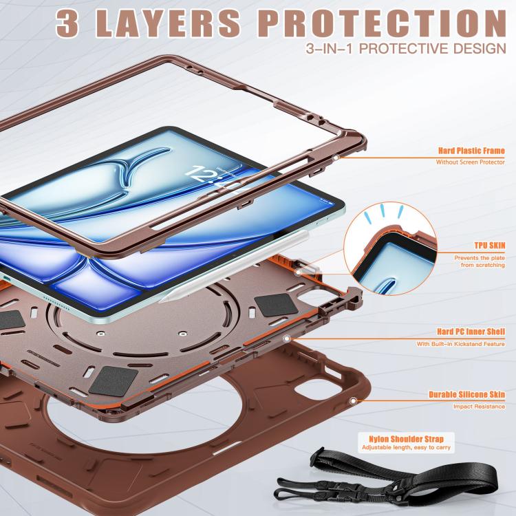 For iPad Air 13 2026 / 2025 / 2024 Rotation Handle Holder Silicone Hybrid PC Tablet Case
