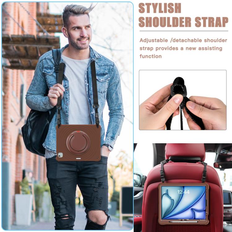 For iPad Air 13 2026 / 2025 / 2024 Rotation Handle Holder Silicone Hybrid PC Tablet Case