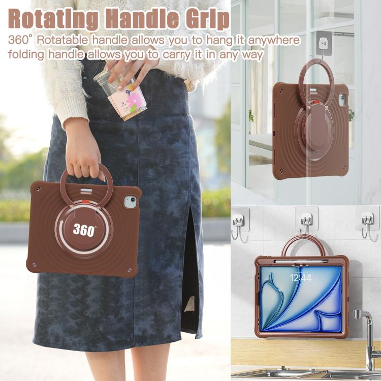 For iPad Air 13 2026 / 2025 / 2024 Rotation Handle Holder Silicone Hybrid PC Tablet Case