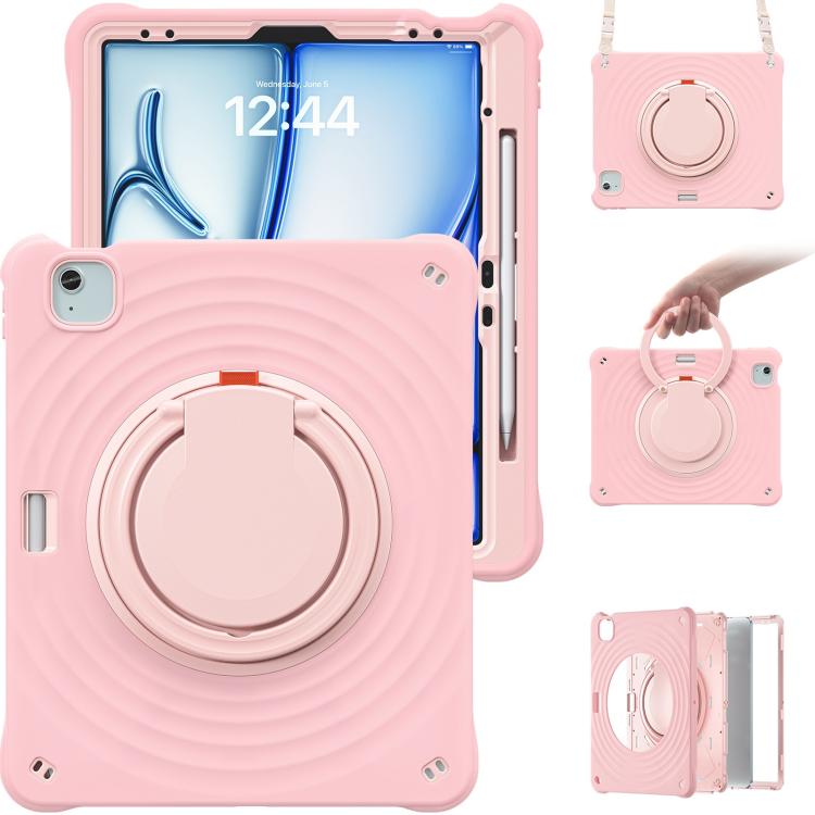 For iPad Air 13 2026 / 2025 / 2024 Rotation Handle Holder Silicone Hybrid PC Tablet Case