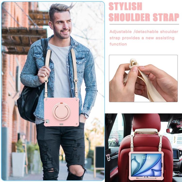 For iPad Air 13 2026 / 2025 / 2024 Rotation Handle Holder Silicone Hybrid PC Tablet Case