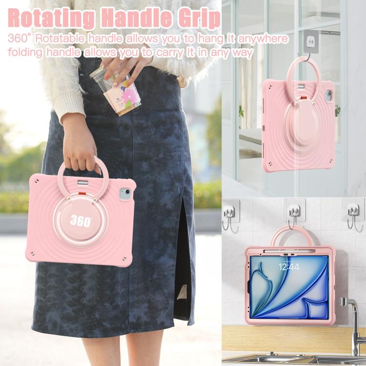 For iPad Air 13 2026 / 2025 / 2024 Rotation Handle Holder Silicone Hybrid PC Tablet Case