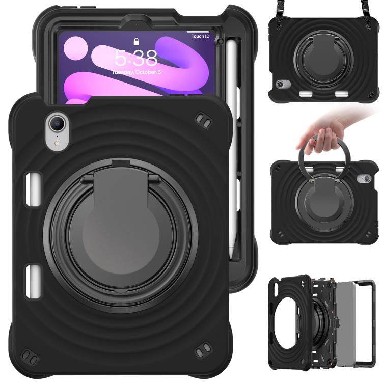 For iPad mini 2024 / mini 6 Rotation Handle Holder Silicone Hybrid PC Tablet Case