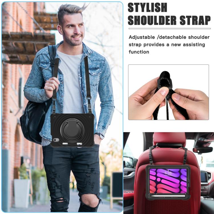 For iPad mini 2024 / mini 6 Rotation Handle Holder Silicone Hybrid PC Tablet Case