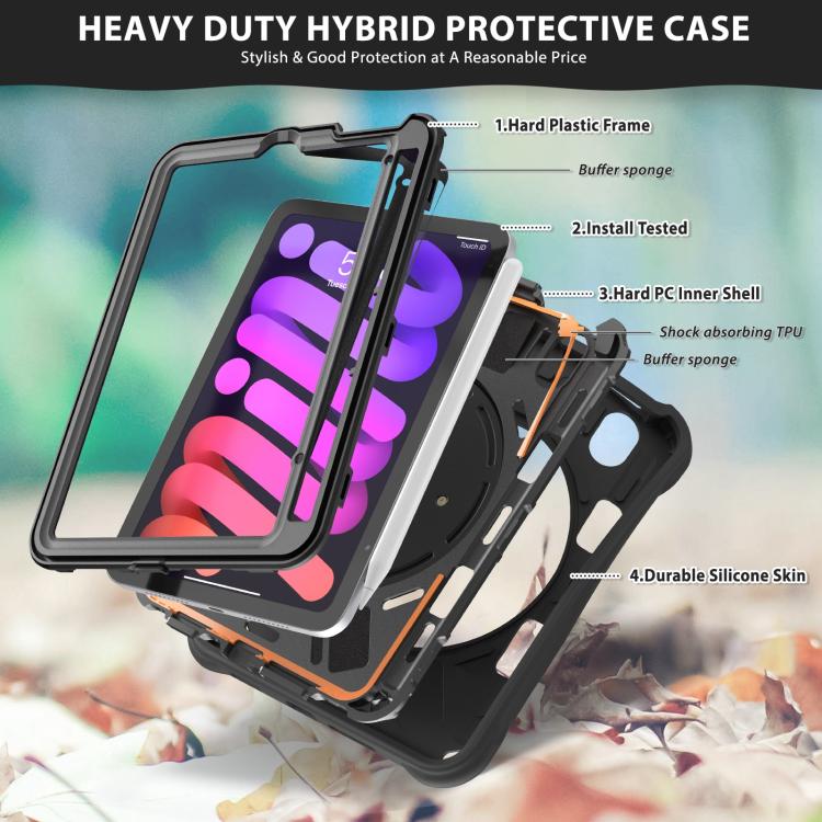 For iPad mini 2024 / mini 6 Rotation Handle Holder Silicone Hybrid PC Tablet Case