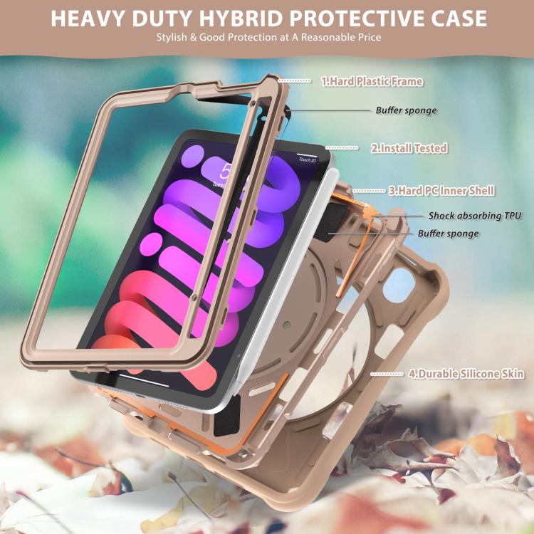 For iPad mini 2024 / mini 6 Rotation Handle Holder Silicone Hybrid PC Tablet Case