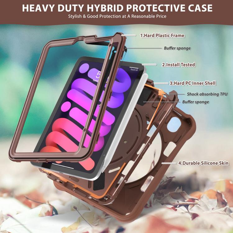 For iPad mini 2024 / mini 6 Rotation Handle Holder Silicone Hybrid PC Tablet Case