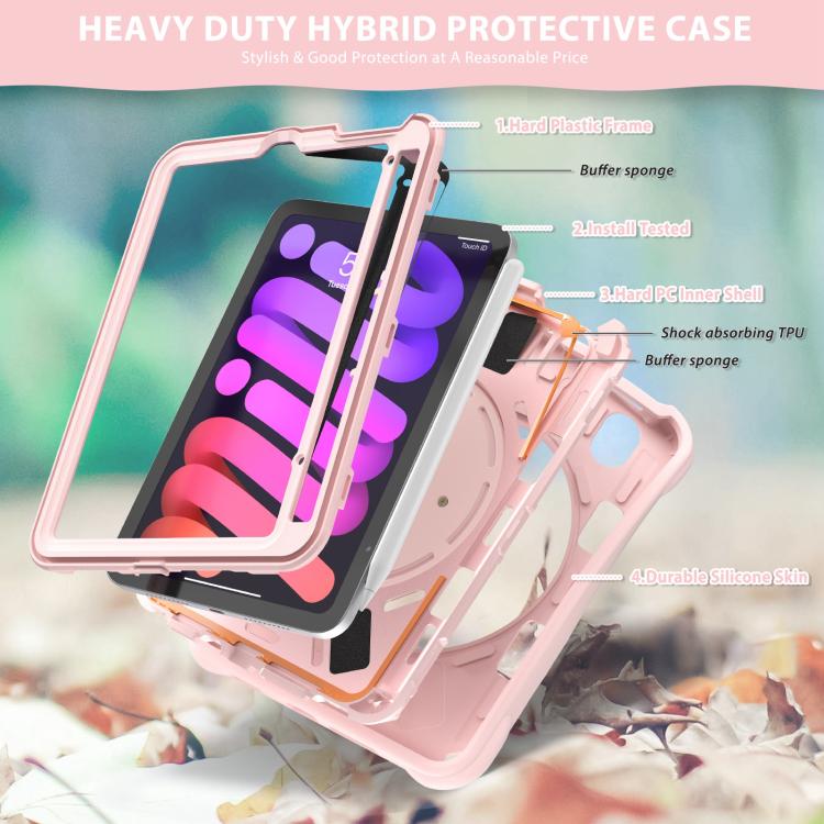 For iPad mini 2024 / mini 6 Rotation Handle Holder Silicone Hybrid PC Tablet Case