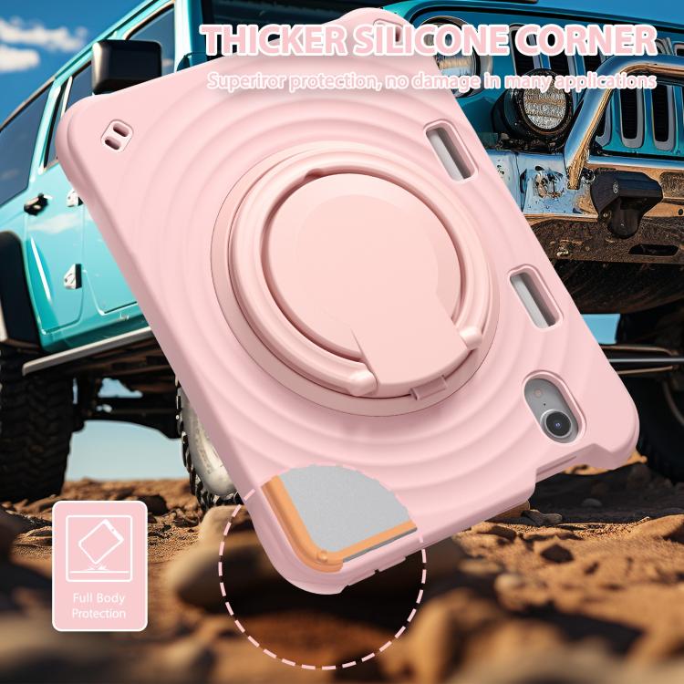 For iPad mini 2024 / mini 6 Rotation Handle Holder Silicone Hybrid PC Tablet Case