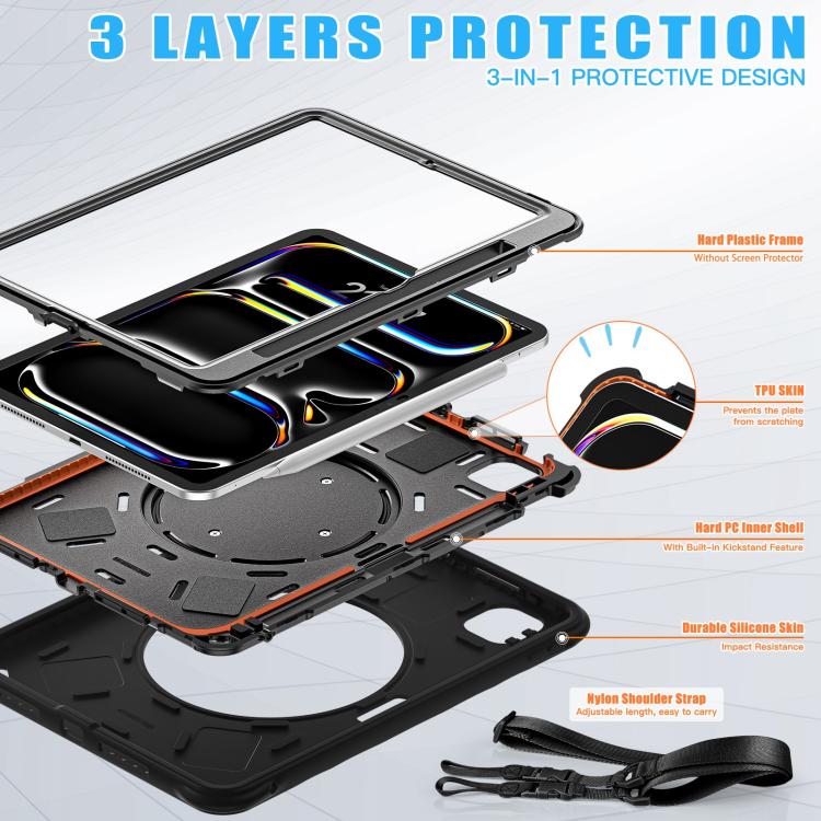 For iPad Pro 11 2025 / 2024 Rotation Handle Holder Silicone Hybrid PC Tablet Case