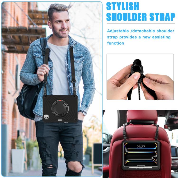 For iPad Pro 11 2025 / 2024 Rotation Handle Holder Silicone Hybrid PC Tablet Case
