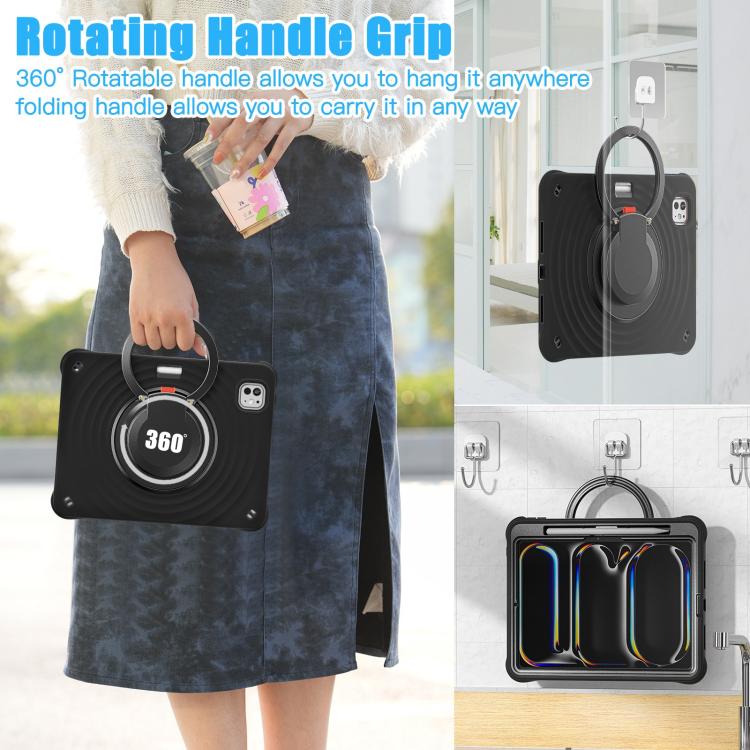 For iPad Pro 11 2025 / 2024 Rotation Handle Holder Silicone Hybrid PC Tablet Case