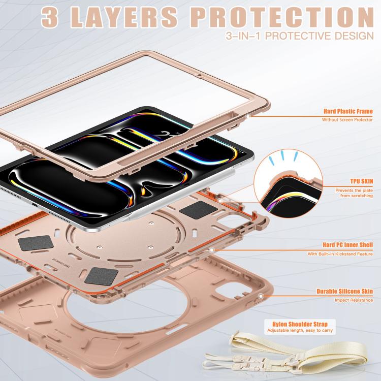 For iPad Pro 11 2025 / 2024 Rotation Handle Holder Silicone Hybrid PC Tablet Case