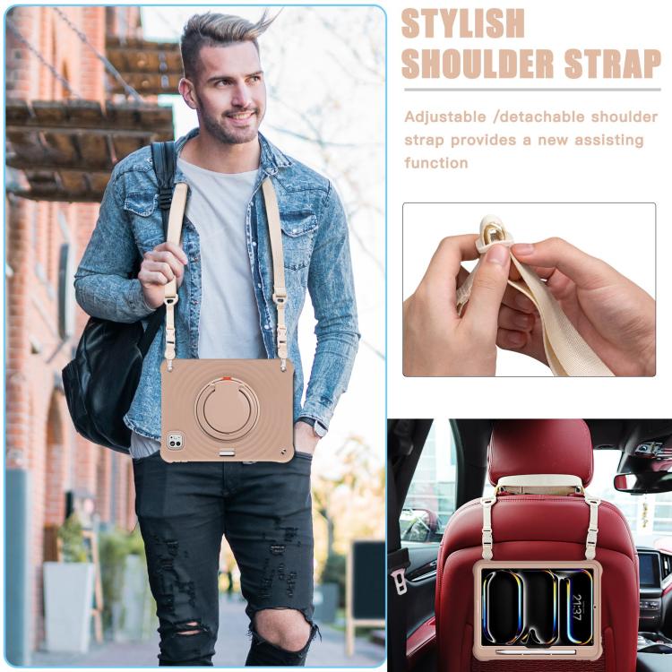 For iPad Pro 11 2025 / 2024 Rotation Handle Holder Silicone Hybrid PC Tablet Case