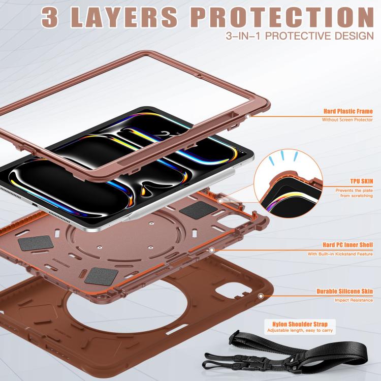 For iPad Pro 11 2025 / 2024 Rotation Handle Holder Silicone Hybrid PC Tablet Case