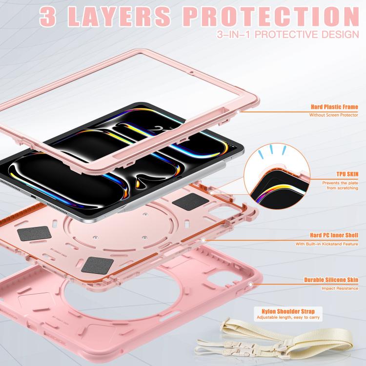 For iPad Pro 11 2025 / 2024 Rotation Handle Holder Silicone Hybrid PC Tablet Case