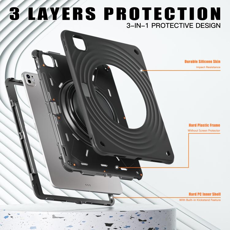 For iPad Pro 13 2025 / 2024 Rotation Handle Holder Silicone Hybrid PC Tablet Case