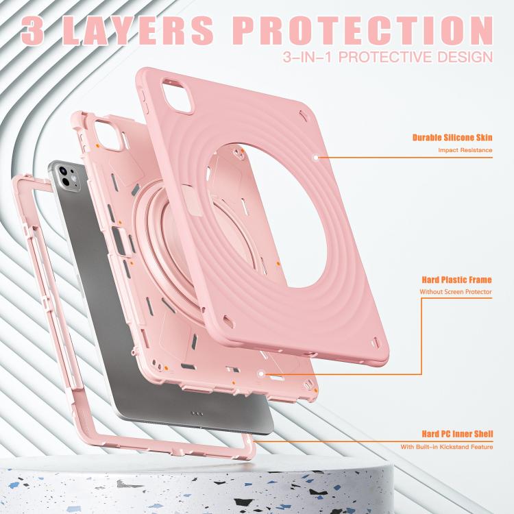 For iPad Pro 13 2025 / 2024 Rotation Handle Holder Silicone Hybrid PC Tablet Case