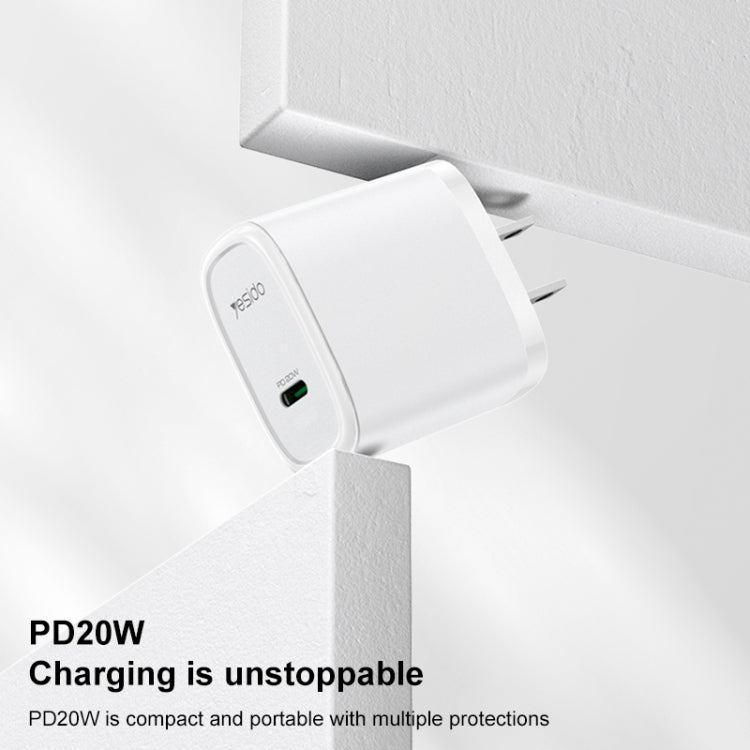 Yesido YC11U 20W PD USB-C / Type-C Fast Charging Charger, Specification:US Plug - White