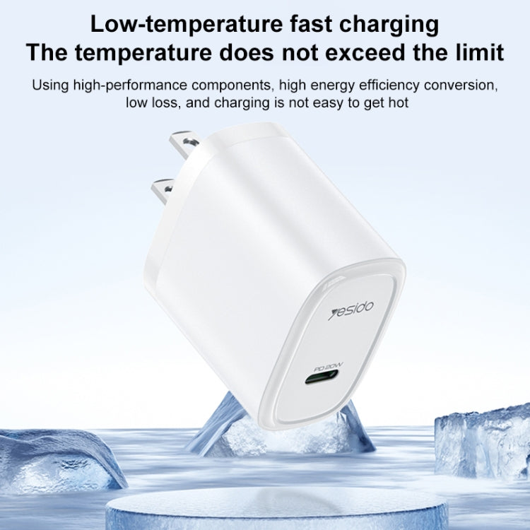 Yesido YC11U 20W PD USB-C / Type-C Fast Charging Charger, Specification:US Plug - White