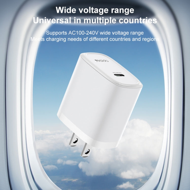 Yesido YC11U 20W PD USB-C / Type-C Fast Charging Charger, Specification:US Plug - White