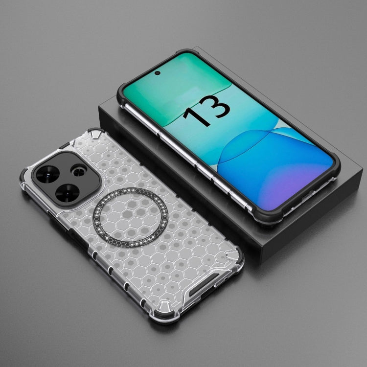 For Redmi 13 4G Global Honeycomb Magnetic Ring Shockproof Phone Case