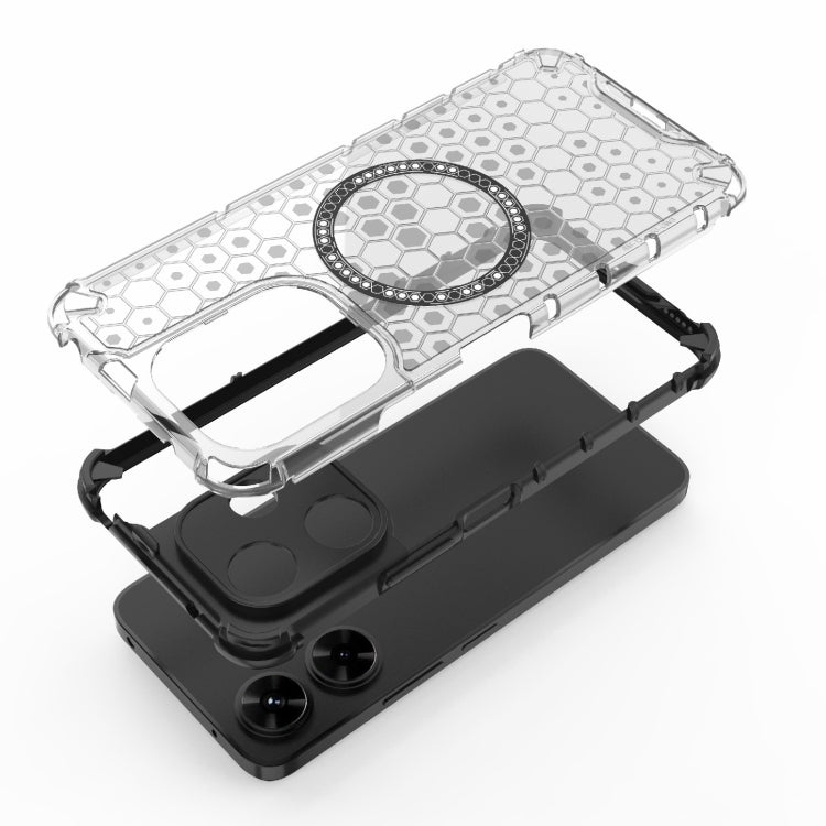 For Redmi 13 4G Global Honeycomb Magnetic Ring Shockproof Phone Case