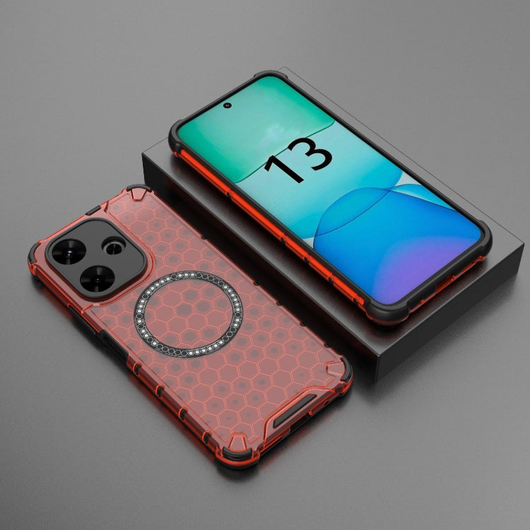 For Redmi 13 4G Global Honeycomb Magnetic Ring Shockproof Phone Case