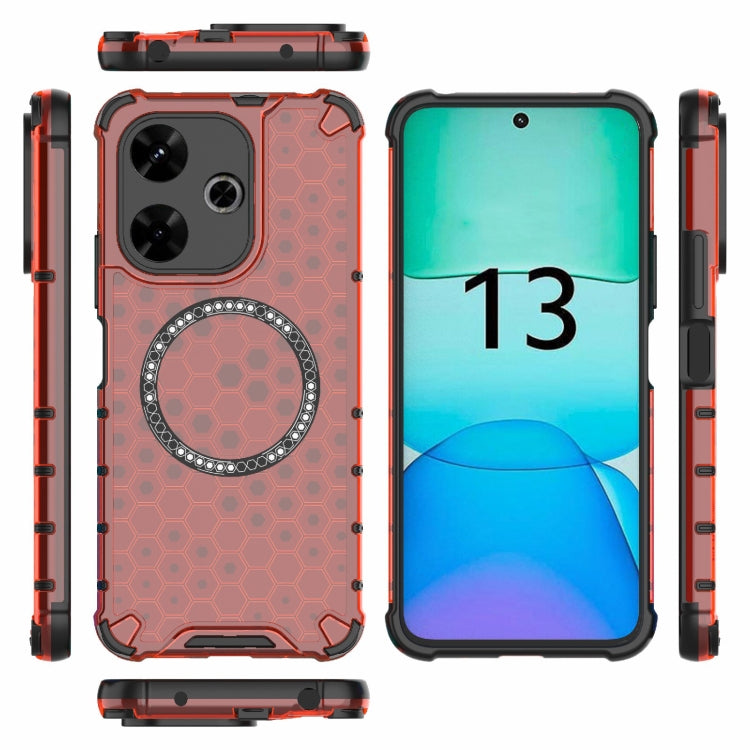 For Redmi 13 4G Global Honeycomb Magnetic Ring Shockproof Phone Case
