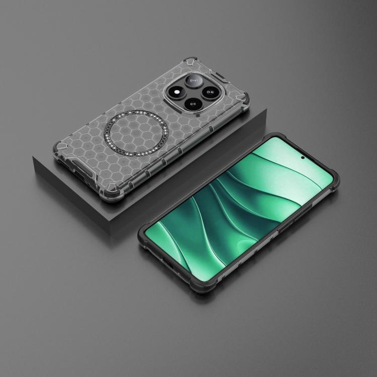 For Redmi Note 14 Pro 5G Honeycomb Magnetic Ring Shockproof Phone Case
