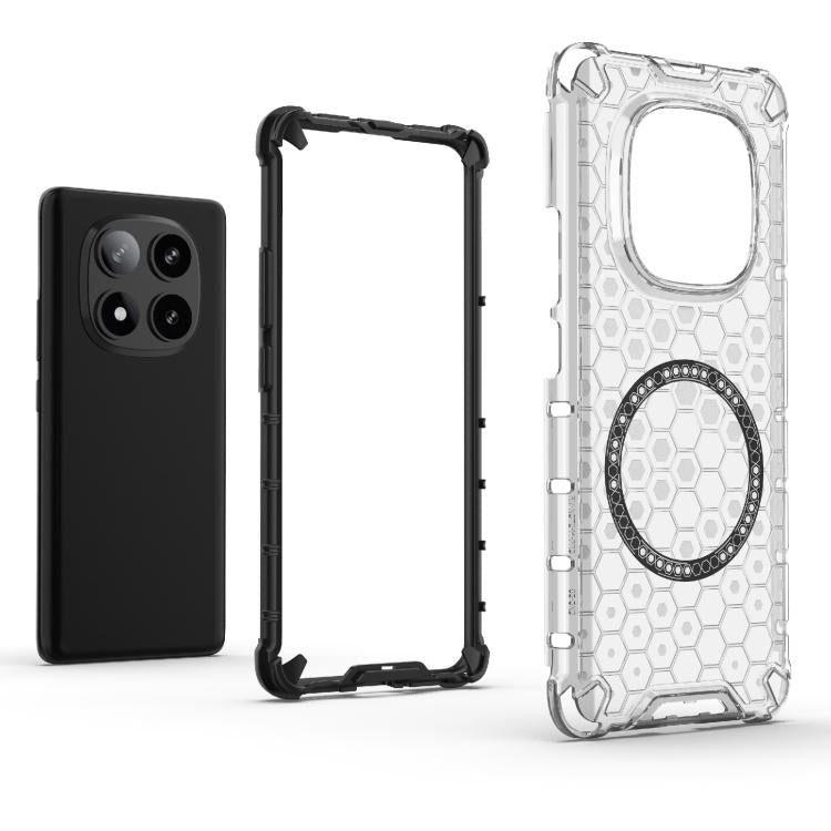For Redmi Note 14 Pro 5G Honeycomb Magnetic Ring Shockproof Phone Case