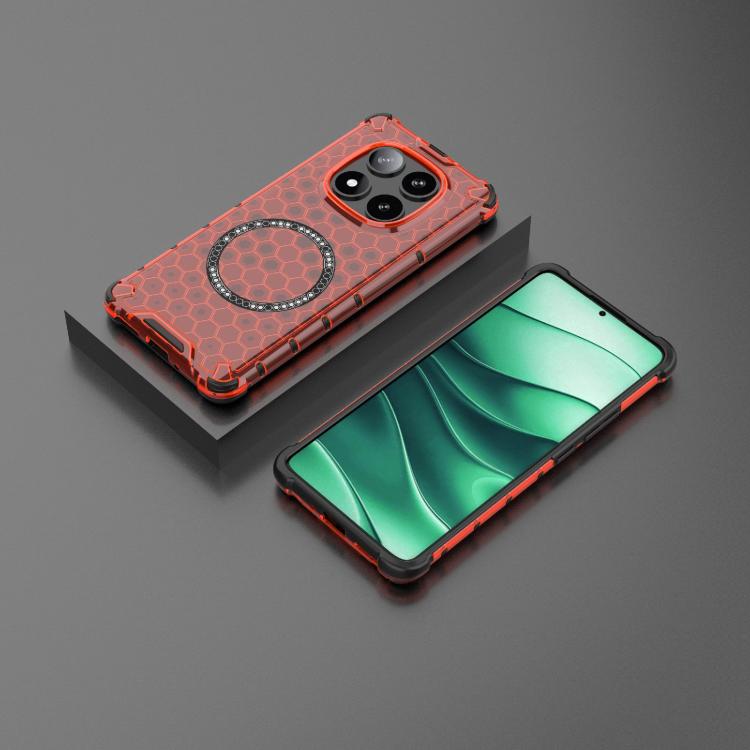 For Redmi Note 14 Pro 5G Honeycomb Magnetic Ring Shockproof Phone Case