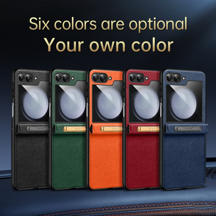 For Samsung Galaxy Z Flip5 SULADA Lychee Texture Invisible Holder Leather Back Cover Phone Case