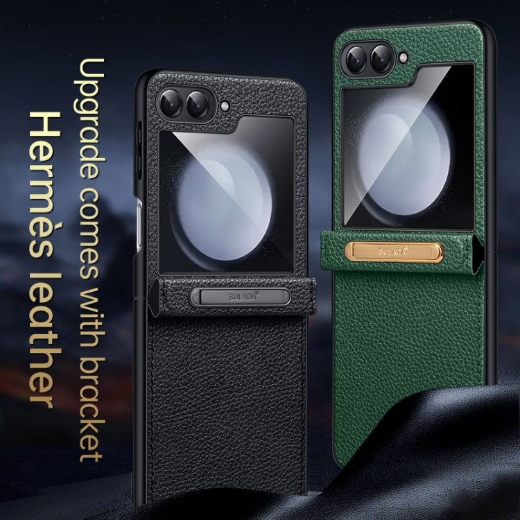 For Samsung Galaxy Z Flip5 SULADA Lychee Texture Invisible Holder Leather Back Cover Phone Case