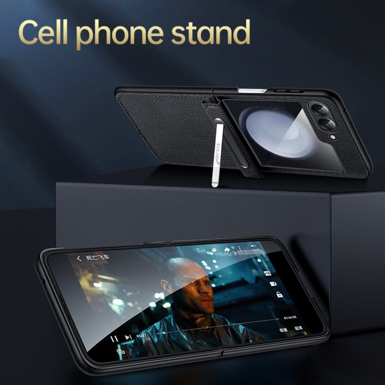 For Samsung Galaxy Z Flip7 FE / Flip6 SULADA Lychee Texture Invisible Holder Leather Back Cover Phone Case