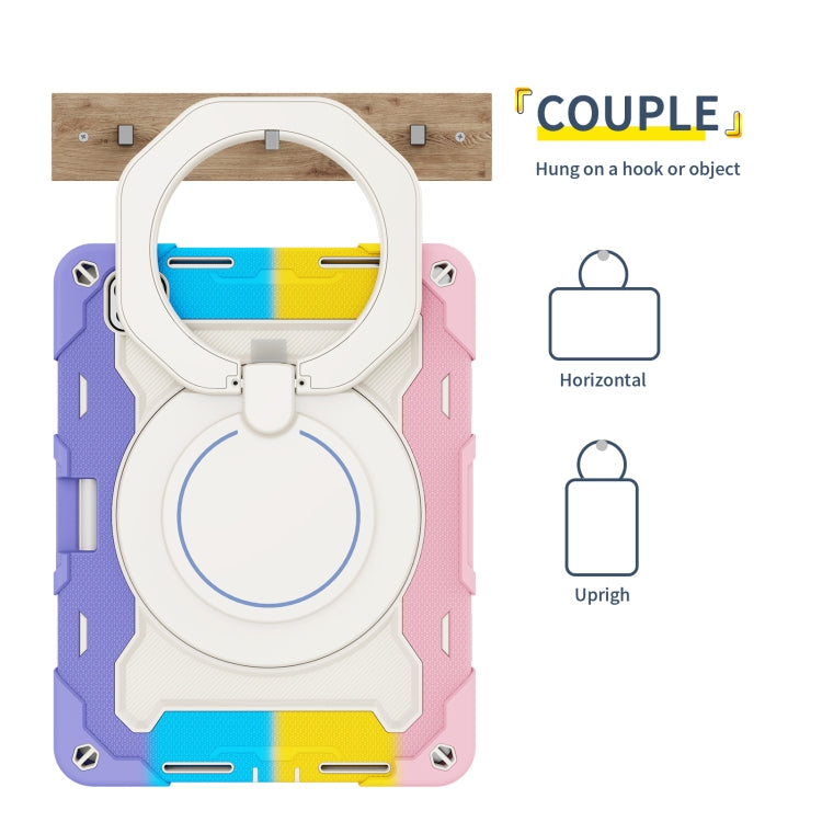 For iPad Pro 11 2025 / 2024 Armor Portable Rotating Ring Holder Silicone Tablet Case with Pen Slot
