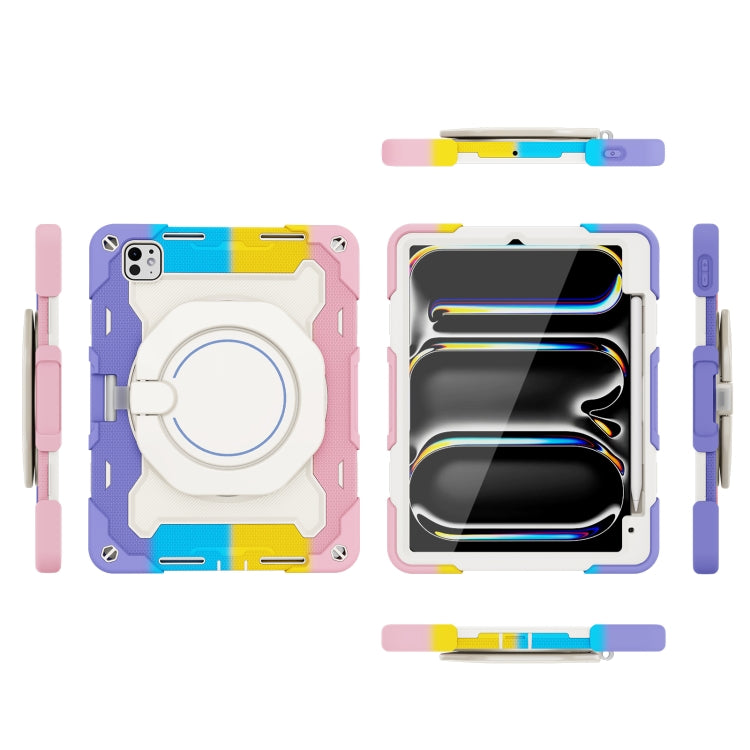 For iPad Pro 11 2025 / 2024 Armor Portable Rotating Ring Holder Silicone Tablet Case with Pen Slot