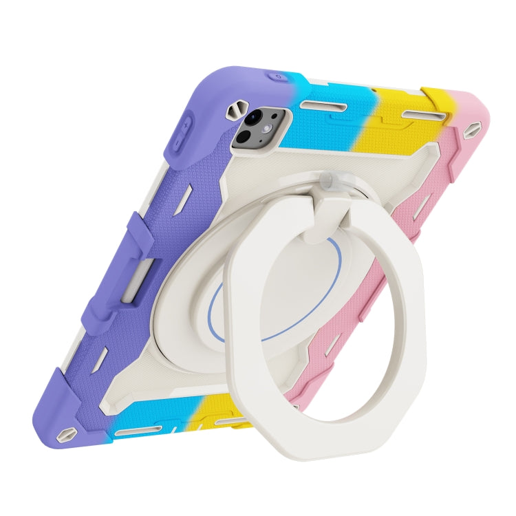 For iPad Pro 11 2025 / 2024 Armor Portable Rotating Ring Holder Silicone Tablet Case with Pen Slot