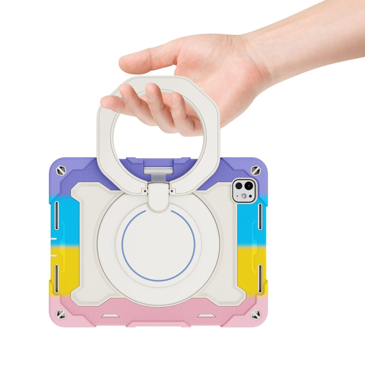 For iPad Pro 11 2025 / 2024 Armor Portable Rotating Ring Holder Silicone Tablet Case with Pen Slot