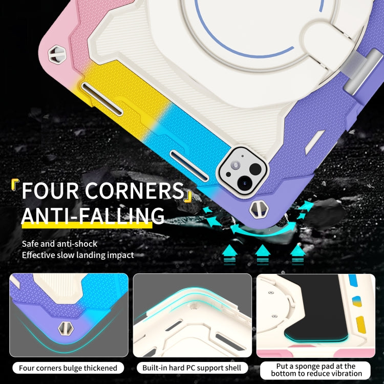 For iPad Pro 11 2025 / 2024 Armor Portable Rotating Ring Holder Silicone Tablet Case with Pen Slot